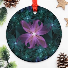 Pink And Turquoise Wedding Cremon Fractal Flowers Ornament (round) by jayaprime