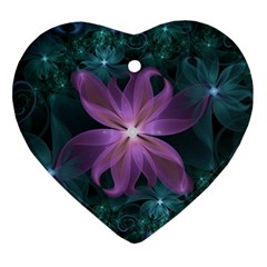 Pink and Turquoise Wedding Cremon Fractal Flowers Ornament (Heart)