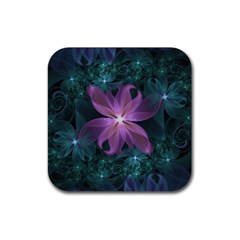 Pink And Turquoise Wedding Cremon Fractal Flowers Rubber Coaster (square)  by jayaprime