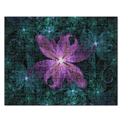 Pink and Turquoise Wedding Cremon Fractal Flowers Rectangular Jigsaw Puzzl