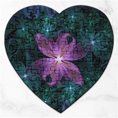 Pink and Turquoise Wedding Cremon Fractal Flowers Jigsaw Puzzle (Heart)