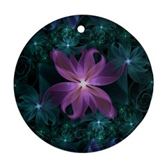 Pink And Turquoise Wedding Cremon Fractal Flowers Round Ornament (two Sides) by jayaprime