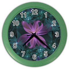 Pink And Turquoise Wedding Cremon Fractal Flowers Color Wall Clocks by jayaprime