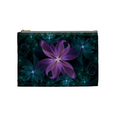 Pink And Turquoise Wedding Cremon Fractal Flowers Cosmetic Bag (medium)  by jayaprime