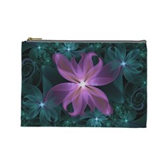 Pink And Turquoise Wedding Cremon Fractal Flowers Cosmetic Bag (large)  by jayaprime