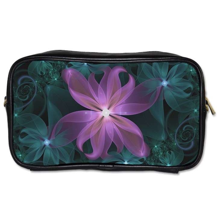 Pink and Turquoise Wedding Cremon Fractal Flowers Toiletries Bags