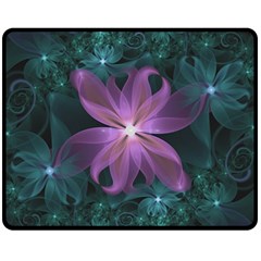 Pink And Turquoise Wedding Cremon Fractal Flowers Fleece Blanket (medium)  by jayaprime