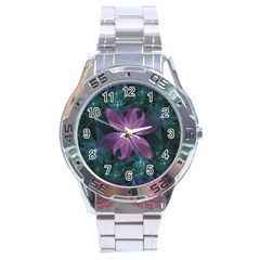 Pink And Turquoise Wedding Cremon Fractal Flowers Stainless Steel Analogue Watch by jayaprime