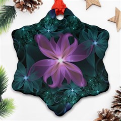 Pink And Turquoise Wedding Cremon Fractal Flowers Snowflake Ornament (two Sides) by jayaprime