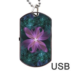 Pink And Turquoise Wedding Cremon Fractal Flowers Dog Tag Usb Flash (one Side) by jayaprime