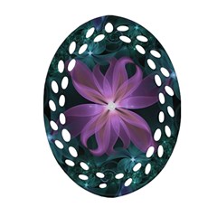 Pink And Turquoise Wedding Cremon Fractal Flowers Oval Filigree Ornament (two Sides) by jayaprime