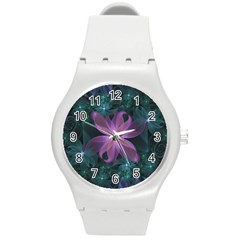 Pink And Turquoise Wedding Cremon Fractal Flowers Round Plastic Sport Watch (m) by jayaprime