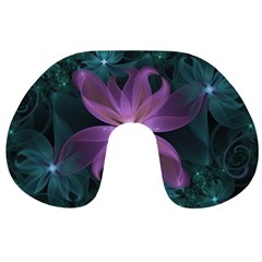 Pink And Turquoise Wedding Cremon Fractal Flowers Travel Neck Pillows by jayaprime