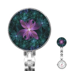 Pink And Turquoise Wedding Cremon Fractal Flowers Stainless Steel Nurses Watch by jayaprime