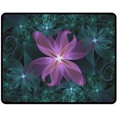 Pink and Turquoise Wedding Cremon Fractal Flowers Double Sided Fleece Blanket (Medium) 