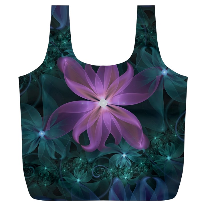 Pink and Turquoise Wedding Cremon Fractal Flowers Full Print Recycle Bags (L) 