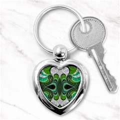 Fractal Art Green Pattern Design Key Chains (heart)  by BangZart