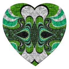 Fractal Art Green Pattern Design Jigsaw Puzzle (heart) by BangZart