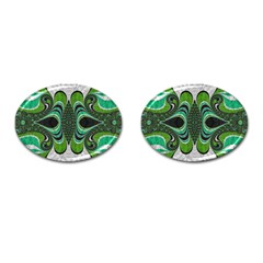 Fractal Art Green Pattern Design Cufflinks (oval) by BangZart