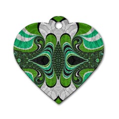 Fractal Art Green Pattern Design Dog Tag Heart (one Side) by BangZart