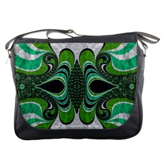 Fractal Art Green Pattern Design Messenger Bags by BangZart