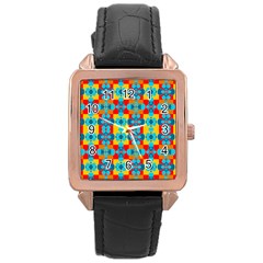 Pop Art Abstract Design Pattern Rose Gold Leather Watch  by BangZart