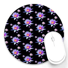 Flowers Pattern Background Lilac Round Mousepads by BangZart