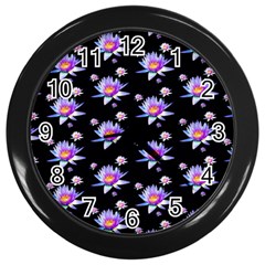 Flowers Pattern Background Lilac Wall Clocks (black) by BangZart