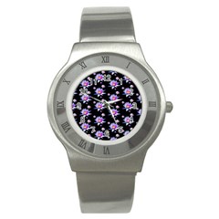 Flowers Pattern Background Lilac Stainless Steel Watch by BangZart