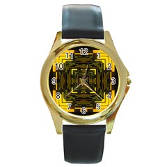 Abstract Glow Kaleidoscopic Light Round Gold Metal Watch