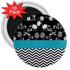 Flowers Turquoise Pattern Floral 3  Magnets (10 Pack)  by BangZart