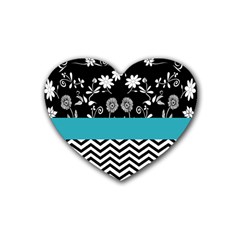 Flowers Turquoise Pattern Floral Rubber Coaster (heart)  by BangZart