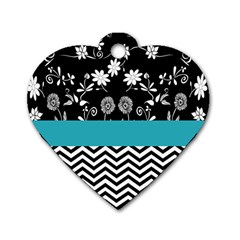 Flowers Turquoise Pattern Floral Dog Tag Heart (one Side) by BangZart