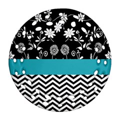 Flowers Turquoise Pattern Floral Round Filigree Ornament (two Sides) by BangZart