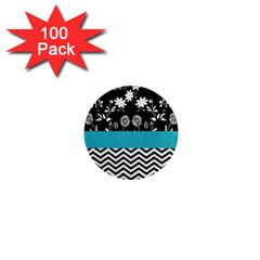 Flowers Turquoise Pattern Floral 1  Mini Magnets (100 Pack)  by BangZart