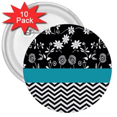 Flowers Turquoise Pattern Floral 3  Buttons (10 Pack)  by BangZart