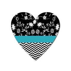 Flowers Turquoise Pattern Floral Heart Magnet by BangZart