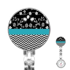 Flowers Turquoise Pattern Floral Stainless Steel Nurses Watch by BangZart