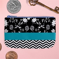 Flowers Turquoise Pattern Floral Large Coin Purse