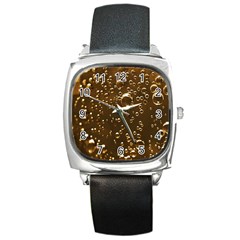 Festive Bubbles Sparkling Wine Champagne Golden Water Drops Square Metal Watch by yoursparklingshop