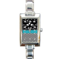 Flowers Turquoise Pattern Floral Rectangle Italian Charm Watch by BangZart