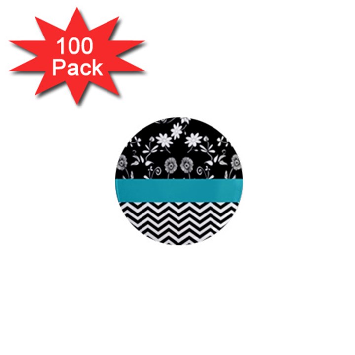 Flowers Turquoise Pattern Floral 1  Mini Magnets (100 pack) 