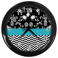 Flowers Turquoise Pattern Floral Wall Clocks (black) by BangZart