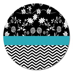 Flowers Turquoise Pattern Floral Magnet 5  (round) by BangZart