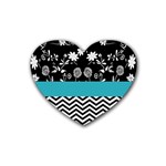 Flowers Turquoise Pattern Floral Heart Coaster (4 pack)  Front