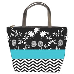 Flowers Turquoise Pattern Floral Bucket Bags by BangZart