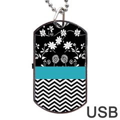 Flowers Turquoise Pattern Floral Dog Tag Usb Flash (one Side) by BangZart