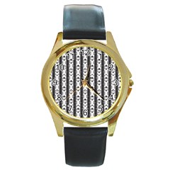 Pattern Background Texture Black Round Gold Metal Watch by BangZart