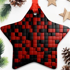 Black Red Tiles Checkerboard Ornament (star) by BangZart