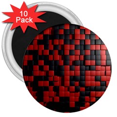 Black Red Tiles Checkerboard 3  Magnets (10 Pack)  by BangZart